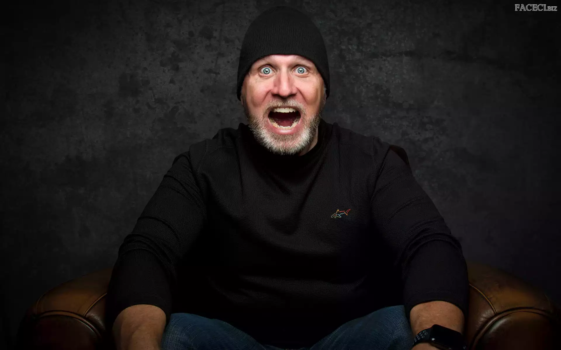 Emocje, Czarny Kapelusz, Mężczyzna, Broda, Sweter, Krzyk